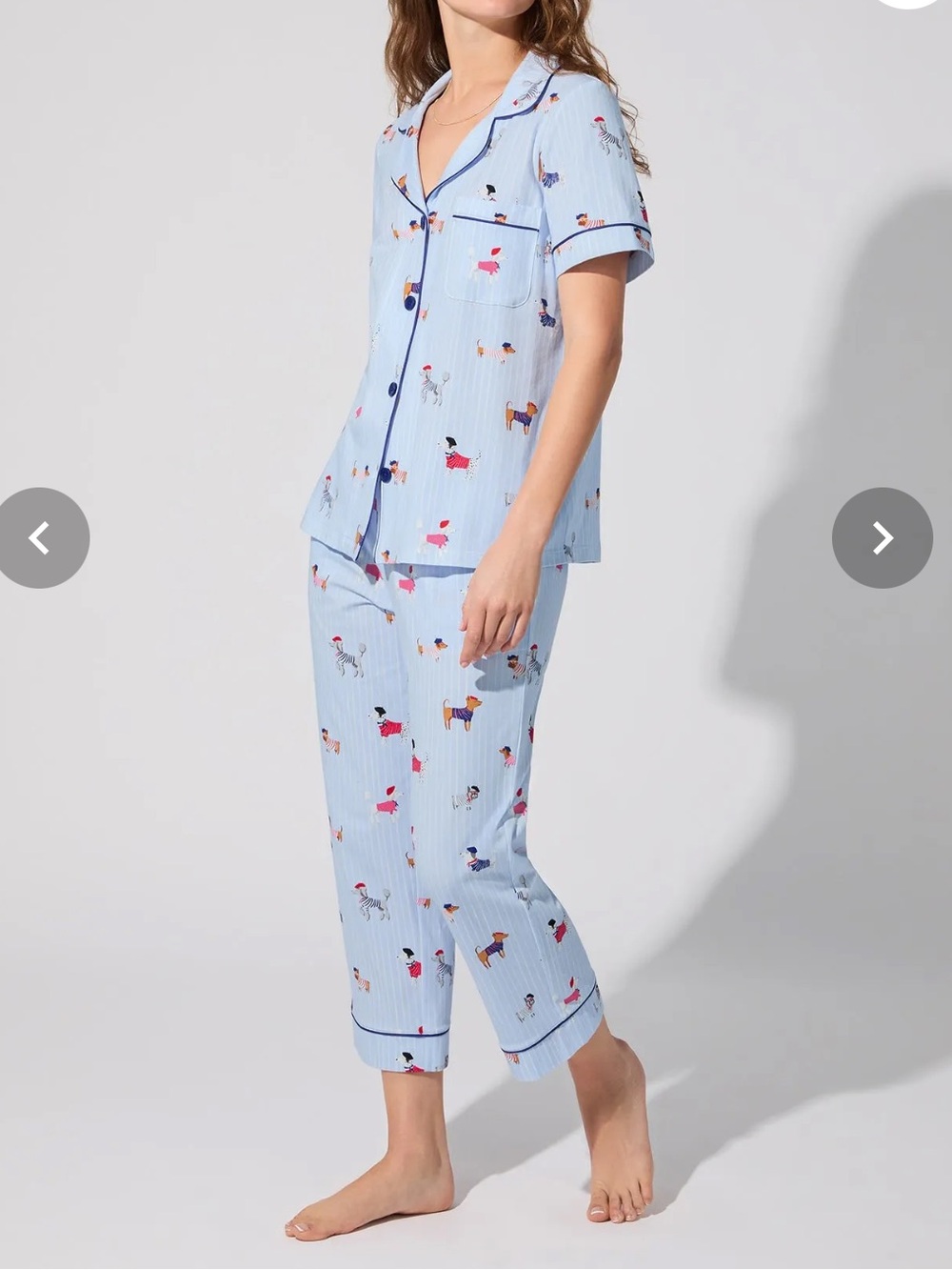 BedHead French Pups Short Sleeve Classic Jersey Cropped Pajama Set Parisian Dog - Picture 9 of 16